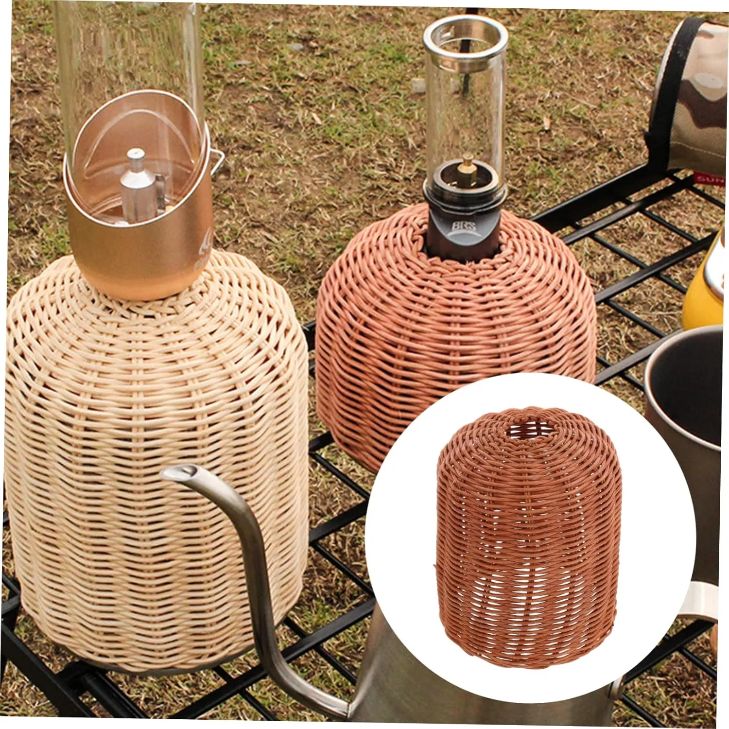 POPETPOP Gas Tank Cover Outdoor Camping Propane Tank Handmade Rattan Protective Cover