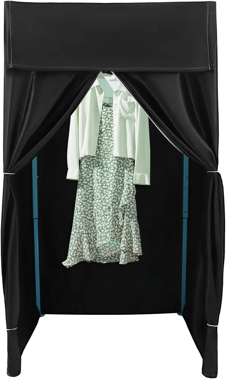 Portable Clothing Store Fitting Room Foldable Dressing Room with Shading Curtain & Hook Mobile Changing Room for Clothing Store, Boutique, Temporary Privacy Space, 39.4*39.4*78.7in, Black