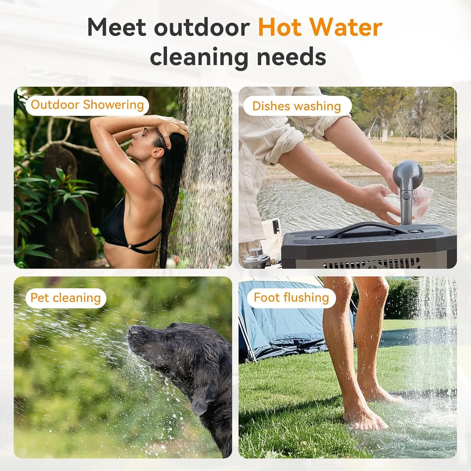 Portable Propane Water Heater for Outdoor Camping Shower with Rechargeable and Multi-Protection, Ideal for Outdoor Cleaning & Off-Grid Hot Water Needs