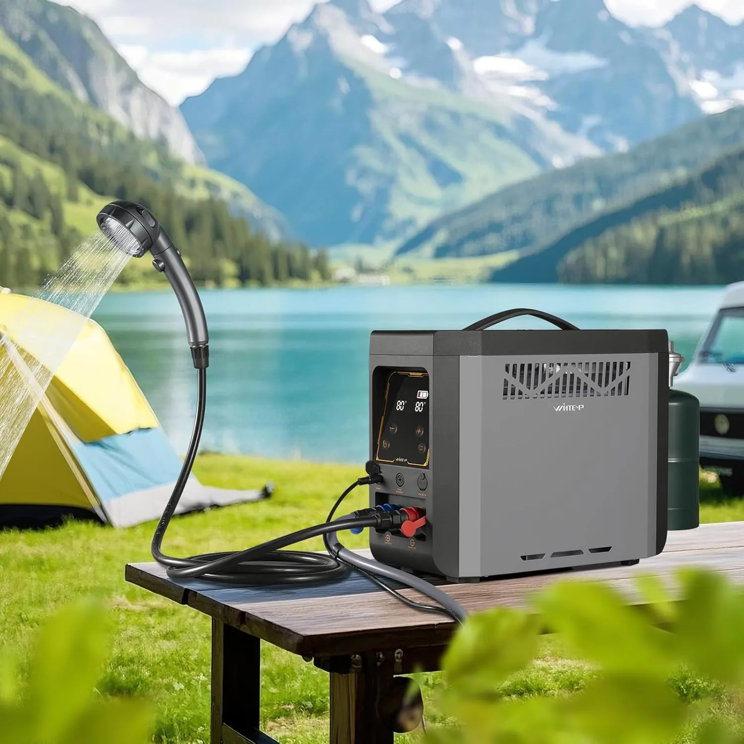 Portable Propane Water Heater for Outdoor Camping Shower with Rechargeable and Multi-Protection, Ideal for Outdoor Cleaning & Off-Grid Hot Water Needs