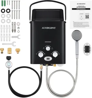 Portable Water Heater Propane Tankless,6L 1.58GPM Outdoor Instant Gas Water Heater with LED Display for RV, Camping,Outdoor Shower-Black