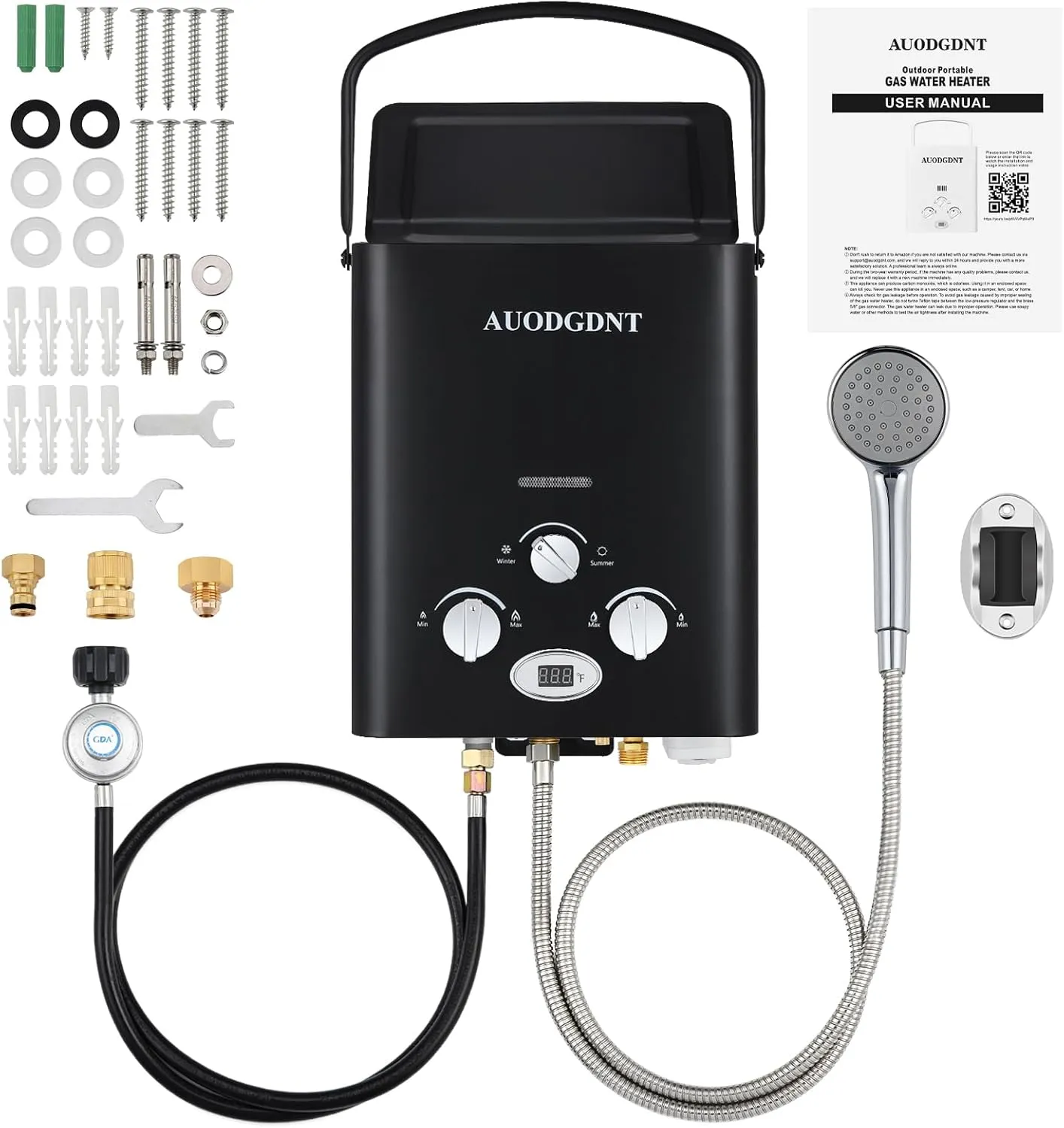 Portable Water Heater Propane Tankless,6L 1.58GPM Outdoor Instant Gas Water Heater with LED Display for RV, Camping,Outdoor Shower-Black