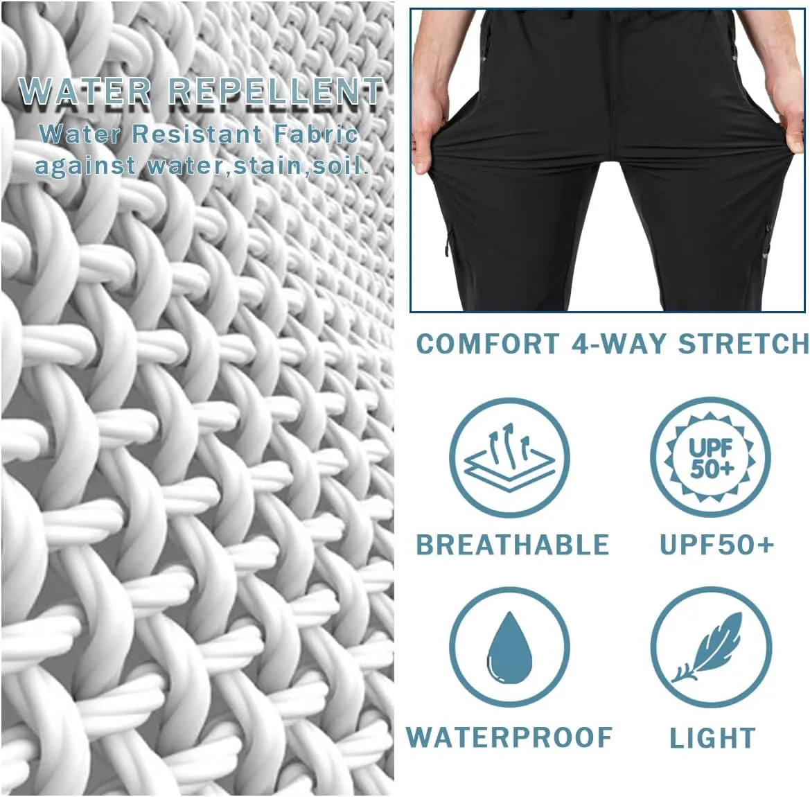 Postropaky Mens Hiking Quick Dry Lightweight Waterproof Fishing Pants Outdoor Travel Climbing Stretch Pants