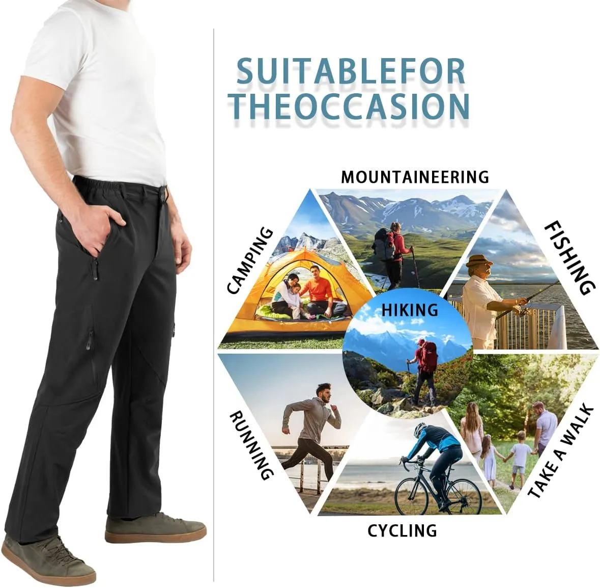 Postropaky Mens Hiking Quick Dry Lightweight Waterproof Fishing Pants Outdoor Travel Climbing Stretch Pants