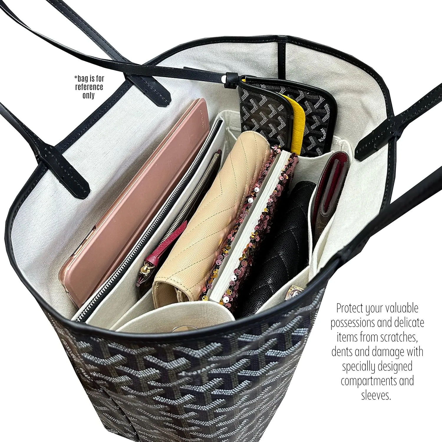Premium Bag Organizer fits Saint Louis PM Bag Organizer and St Louis GM Tote Bag Insert, Handmade 2mm Double Layered Oval Shaped Felt Snug Sturdy Silver Zipper (For St Louis PM, Beige)