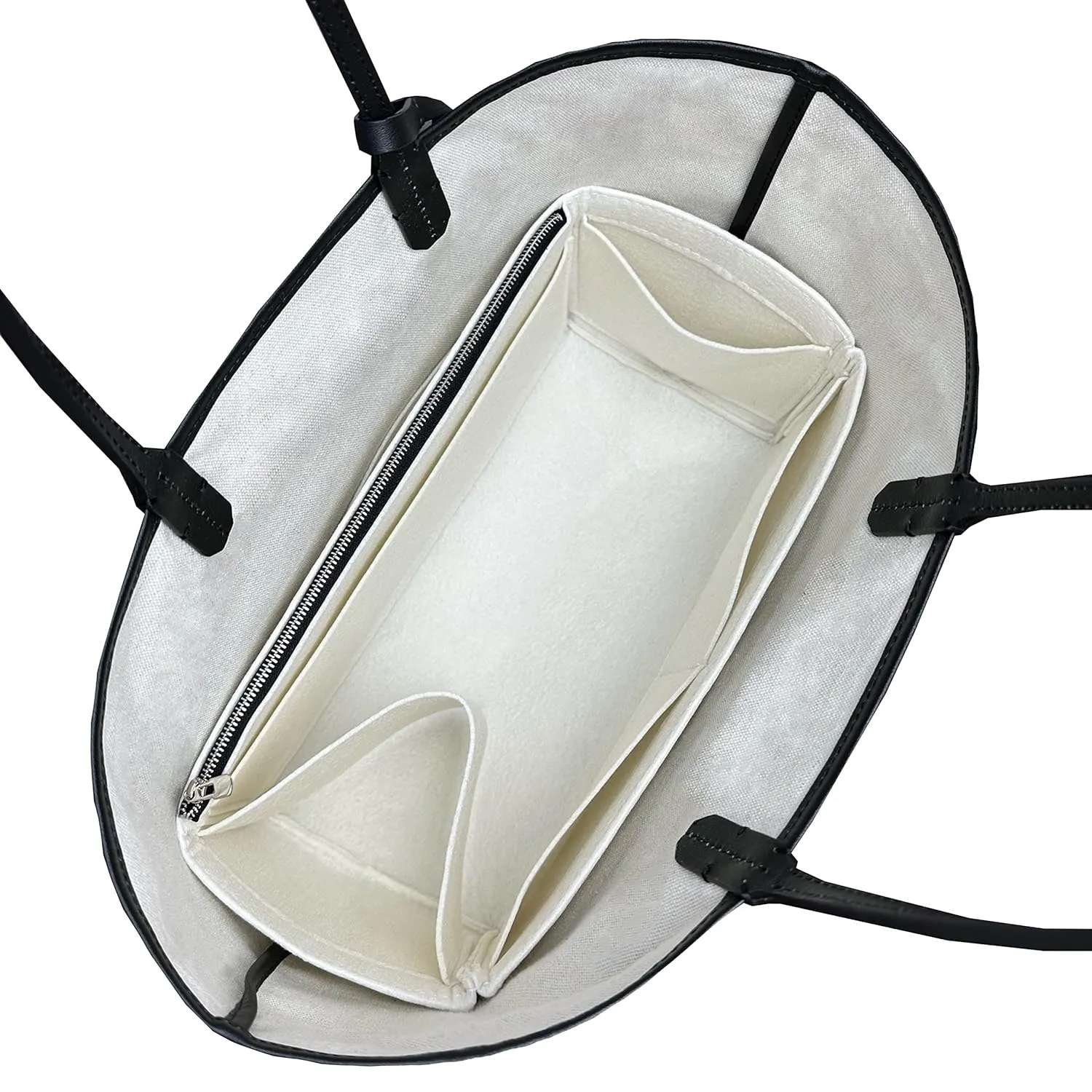 Premium Bag Organizer fits Saint Louis PM Bag Organizer and St Louis GM Tote Bag Insert, Handmade 2mm Double Layered Oval Shaped Felt Snug Sturdy Silver Zipper (For St Louis PM, Beige)