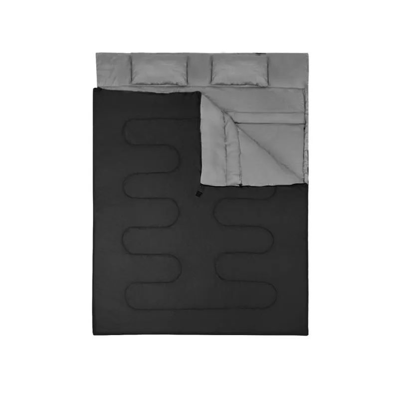 Professional title: "Two-Person Waterproof Sleeping Bag Set with Two Pillows in Blue"