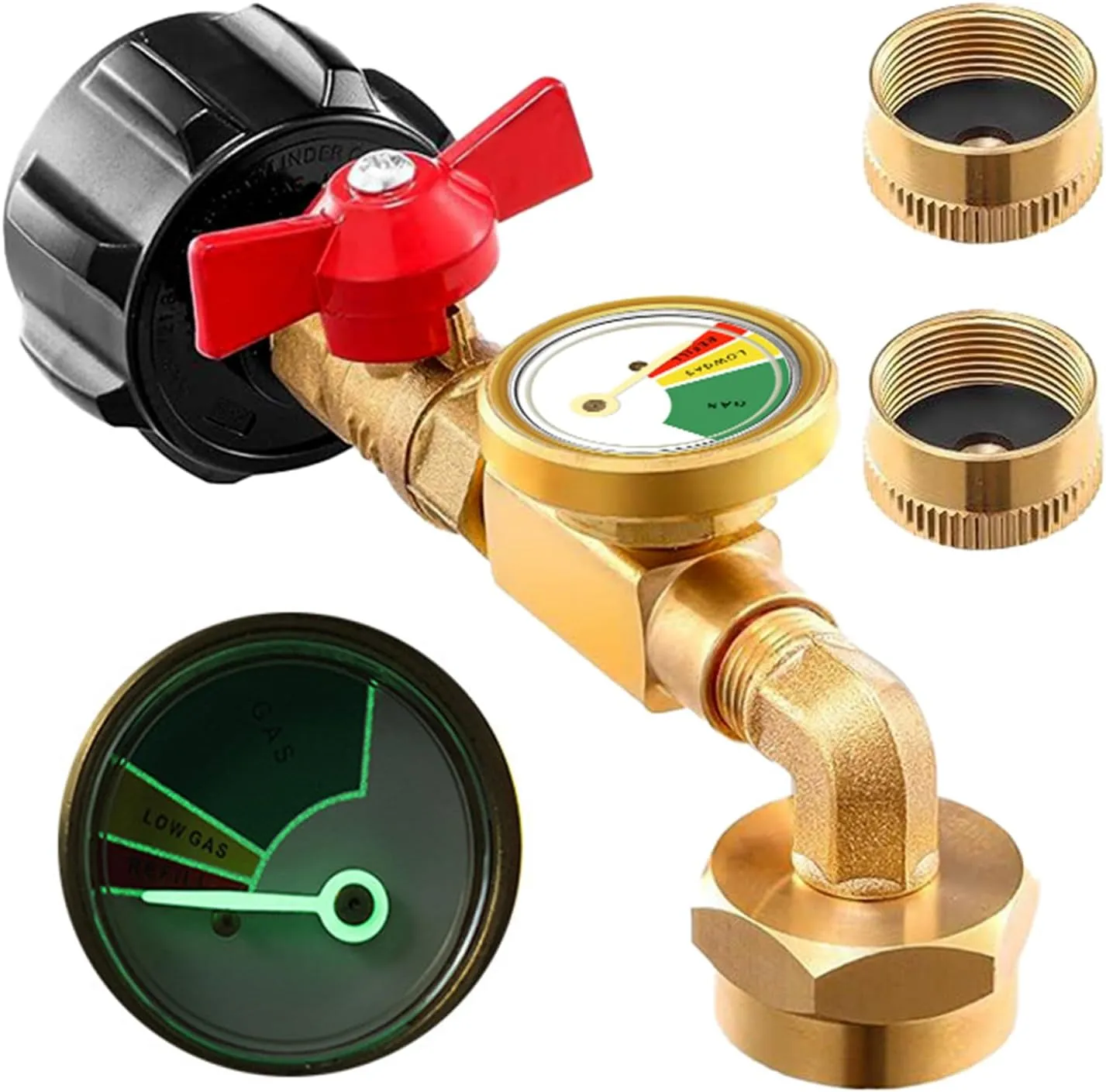 Propane Refill Adapter for 1 Lb. Tanks, 2025 Upgraded Propane Refill Elbow Adapter with Tank Gauge and Valve Control, Propane Adapter 20lb to 1lb Converter fits QCC1 /POL-Type 1 Propane Tank