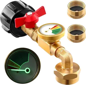 Propane Refill Adapter for 1 Lb. Tanks, 2025 Upgraded Propane Refill Elbow Adapter with Tank Gauge and Valve Control, Propane Adapter 20lb to 1lb Converter fits QCC1 /POL-Type 1 Propane Tank