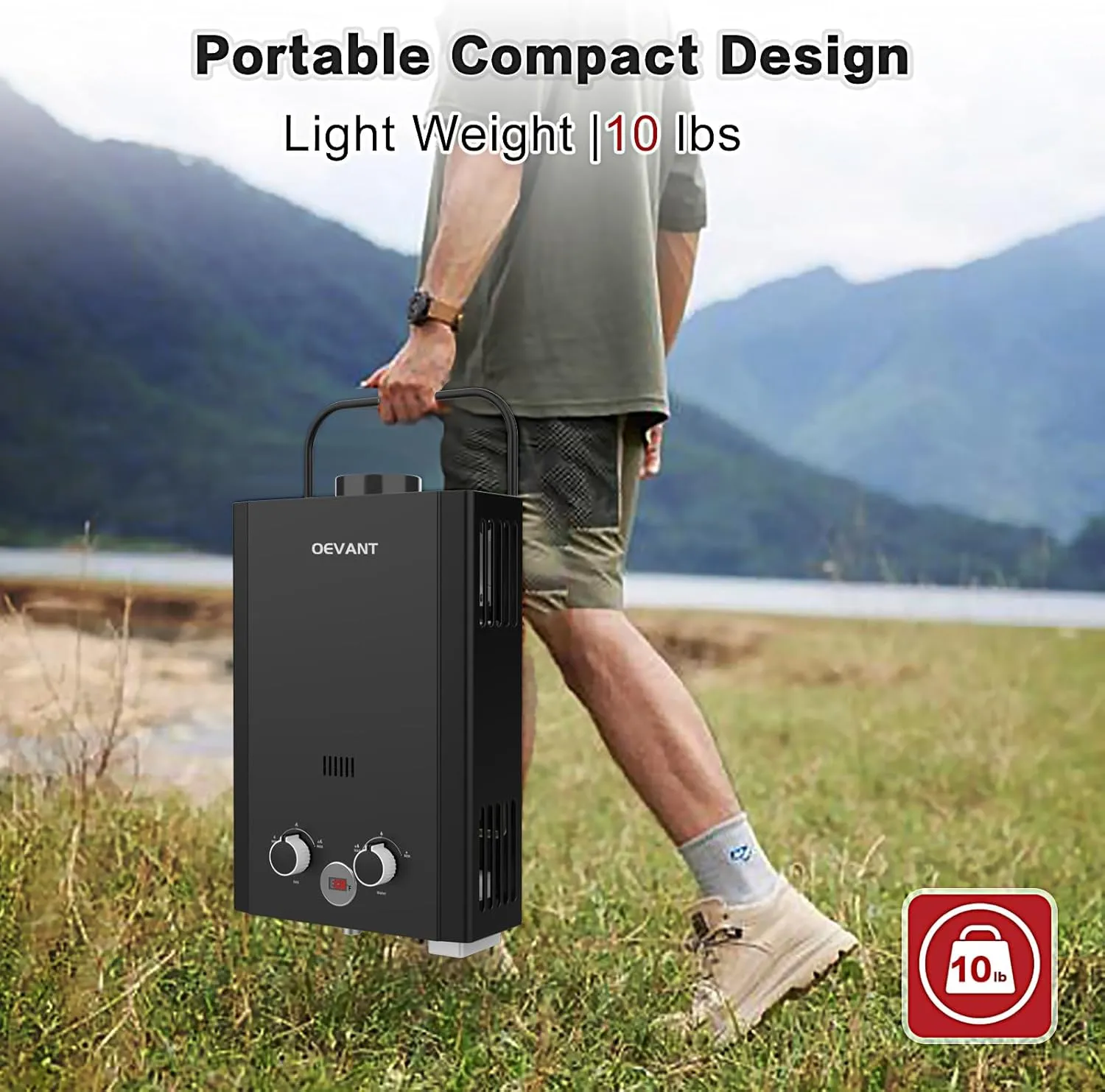 Propane Tankless Water Heater, 6L 1.58GPM Portable Gas Water Heater with Handle & Overheating Protection, Instant Hot Water for RV Camping, Outdoor Shower, Black
