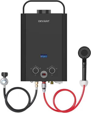 Propane Tankless Water Heater, 6L 1.58GPM Portable Gas Water Heater with Handle & Overheating Protection, Instant Hot Water for RV Camping, Outdoor Shower, Black
