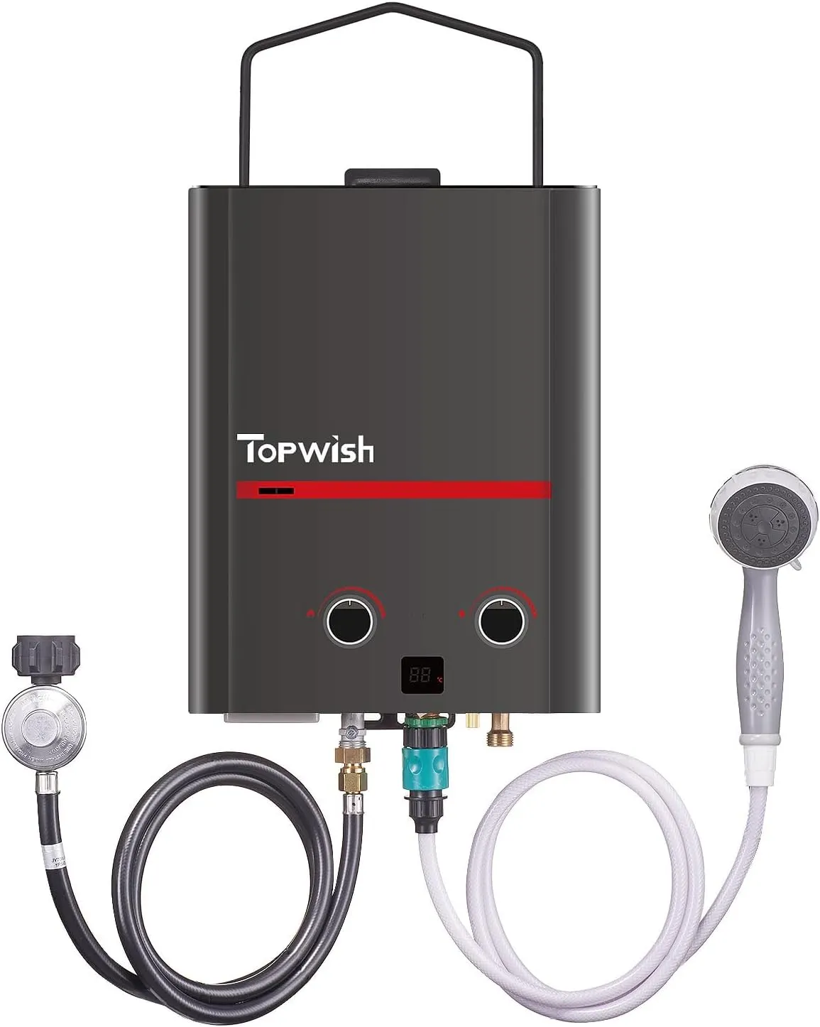 Propane Water Heater Tankless, 5.5L Portable Water Heater, 1.45GPM Portable Hot Water Heaters with Multi-Protection, Instant Camping Water Heaters for Camping, Outdoors Shower, RV Shower,Black