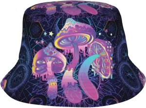 Psychedelic Mushrooms 60s Hippie Boho Bucket Hat for Men Women Fisherman Hat Packable Sun Cap Travel Outdoor Beach Caps