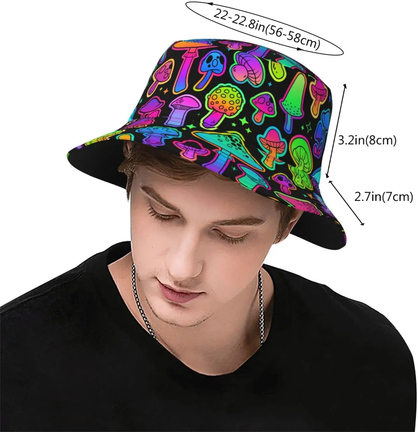 Psychedelic Mushrooms 60s Hippie Boho Bucket Hat for Men Women Fisherman Hat Packable Sun Cap Travel Outdoor Beach Caps