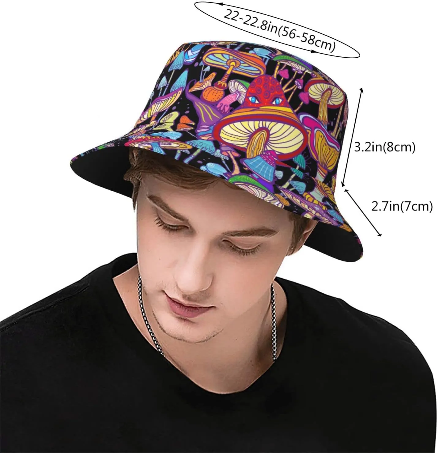 Psychedelic Mushrooms 60s Hippie Boho Bucket Hat for Men Women Fisherman Hat Packable Sun Cap Travel Outdoor Beach Caps