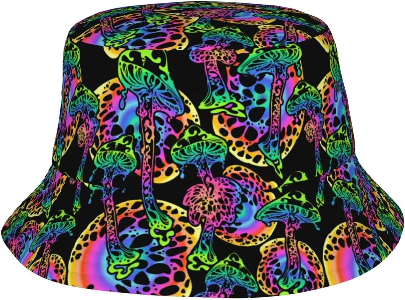Psychedelic Mushrooms 60s Hippie Boho Bucket Hat for Men Women Fisherman Hat Packable Sun Cap Travel Outdoor Beach Caps