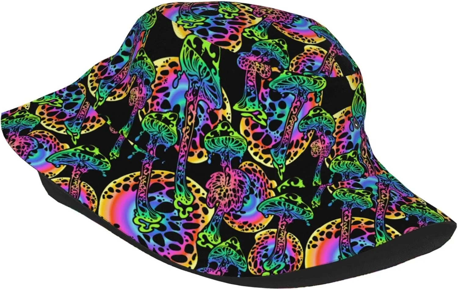 Psychedelic Mushrooms 60s Hippie Boho Bucket Hat for Men Women Fisherman Hat Packable Sun Cap Travel Outdoor Beach Caps