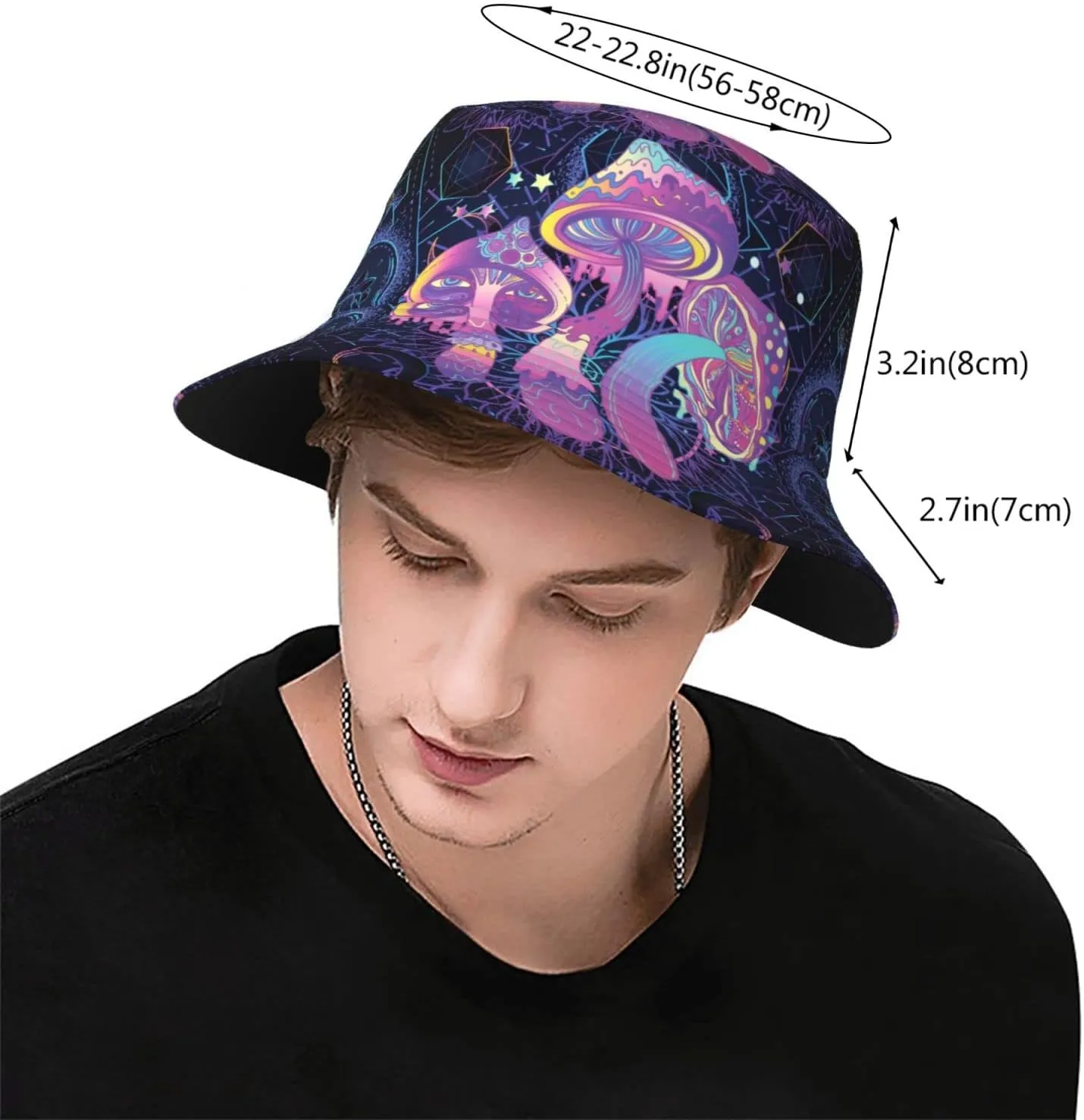 Psychedelic Mushrooms 60s Hippie Boho Bucket Hat for Men Women Fisherman Hat Packable Sun Cap Travel Outdoor Beach Caps