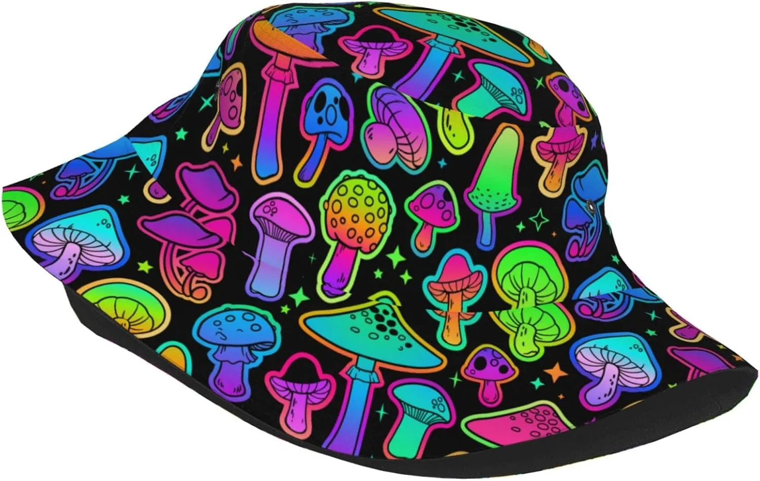 Psychedelic Mushrooms 60s Hippie Boho Bucket Hat for Men Women Fisherman Hat Packable Sun Cap Travel Outdoor Beach Caps