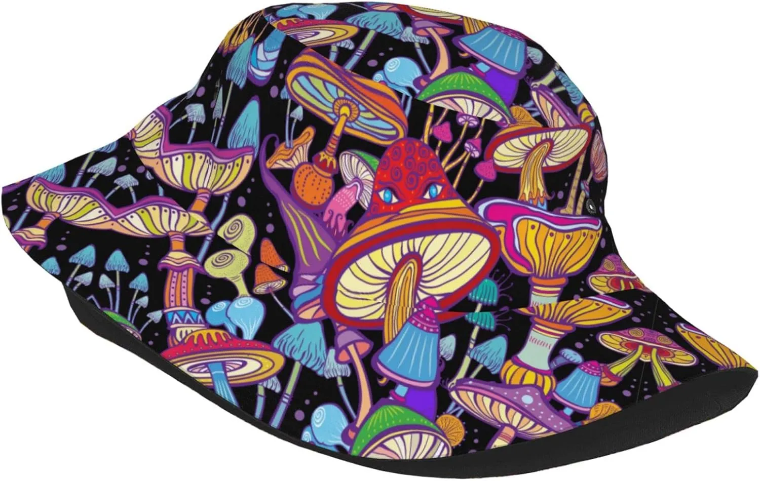 Psychedelic Mushrooms 60s Hippie Boho Bucket Hat for Men Women Fisherman Hat Packable Sun Cap Travel Outdoor Beach Caps