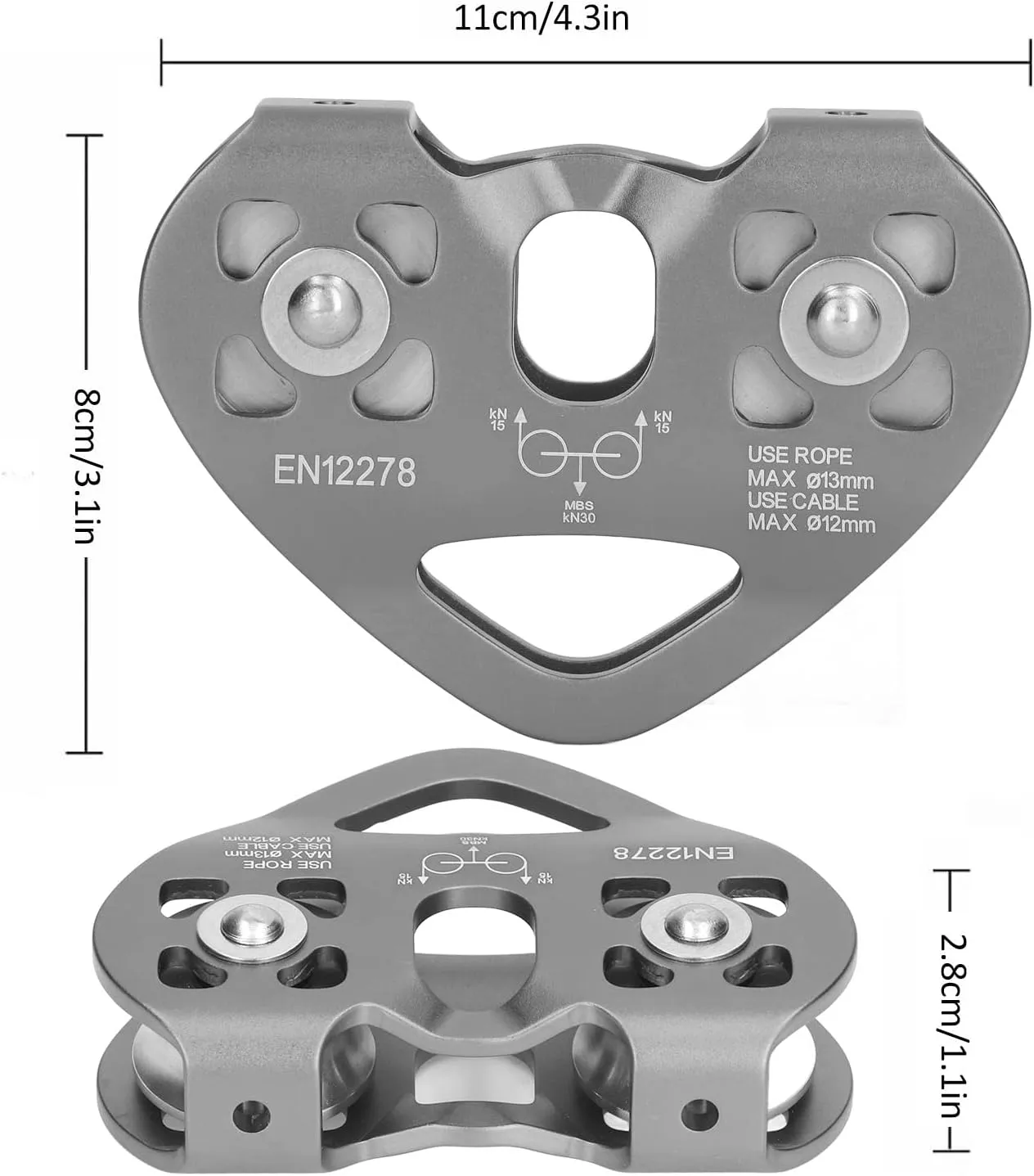 Pulley, Aluminum Alloy Double Pulley for Cable Backyard Zipline, Hauling, Rigging and Commercial Purposes, Hauling Rescue Arborist Tree Climbing
