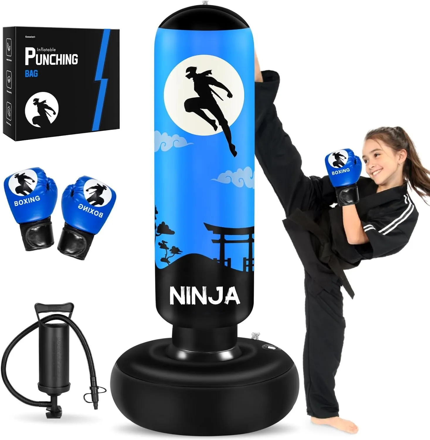 Punching Bag for Kids, Kids Boxing Set with Boxing Gloves 66" Large Inflatable Punching Bag,Gifts for Boys & Girls Age 5-12 for Practicing Karate, Taekwondo
