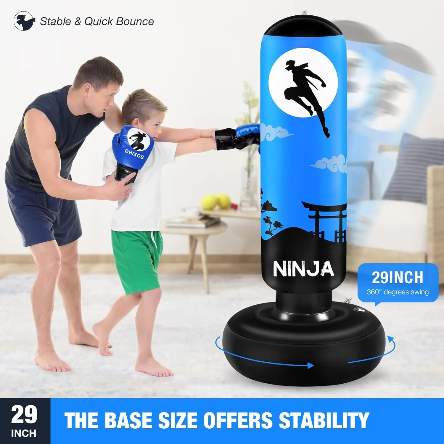 Punching Bag for Kids, Kids Boxing Set with Boxing Gloves 66" Large Inflatable Punching Bag,Gifts for Boys & Girls Age 5-12 for Practicing Karate, Taekwondo