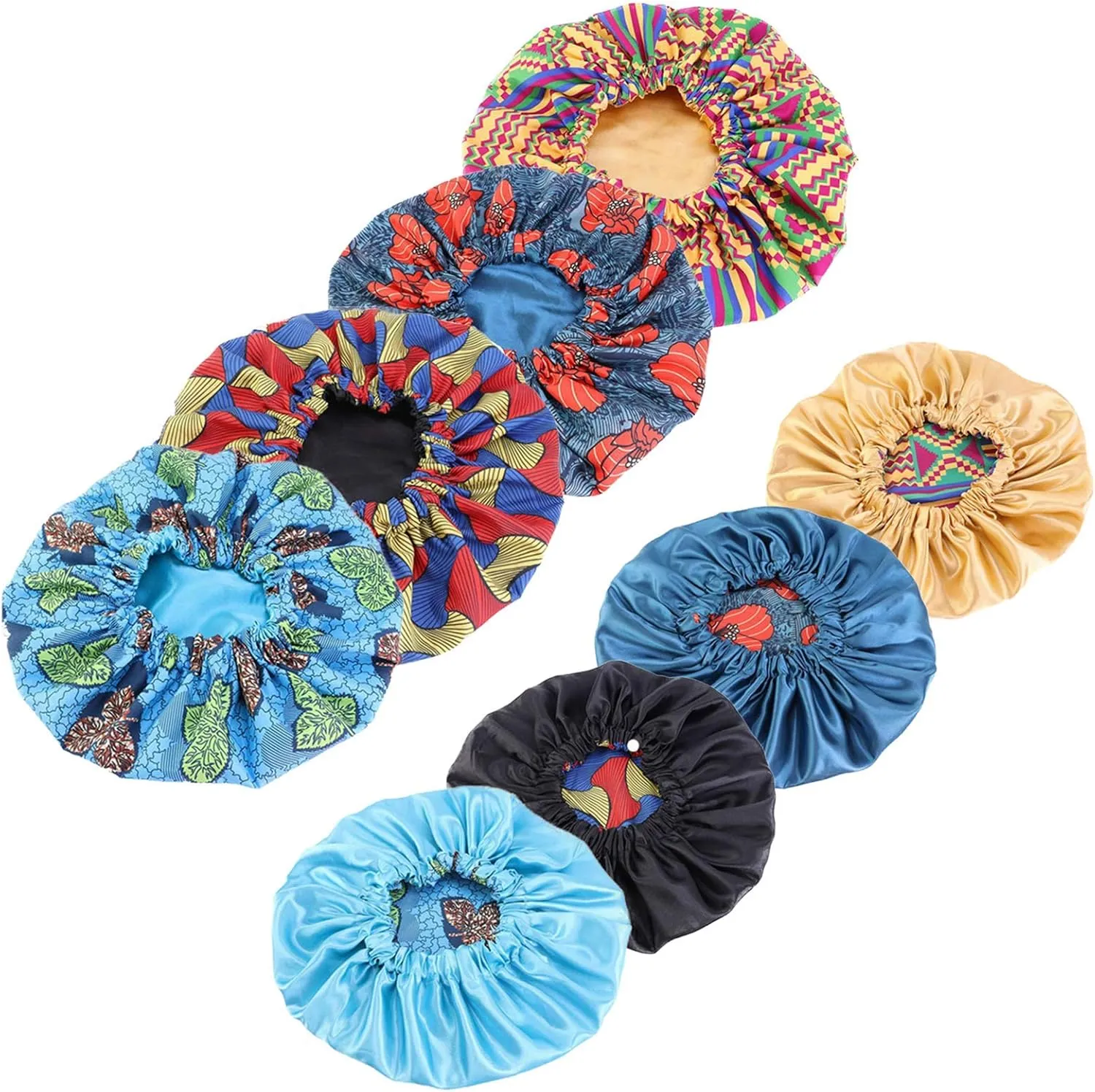 Qianmome Women Double-Layer Extra Large Print Satin Bonnet Sleep Cap African Pattern Fabric Ankara Bonnets