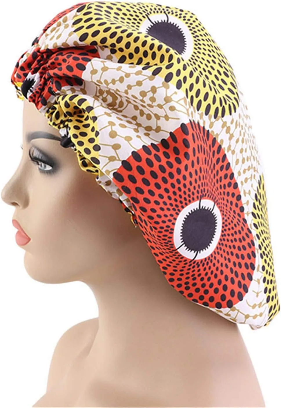 Qianmome Women Double-Layer Extra Large Print Satin Bonnet Sleep Cap African Pattern Fabric Ankara Bonnets