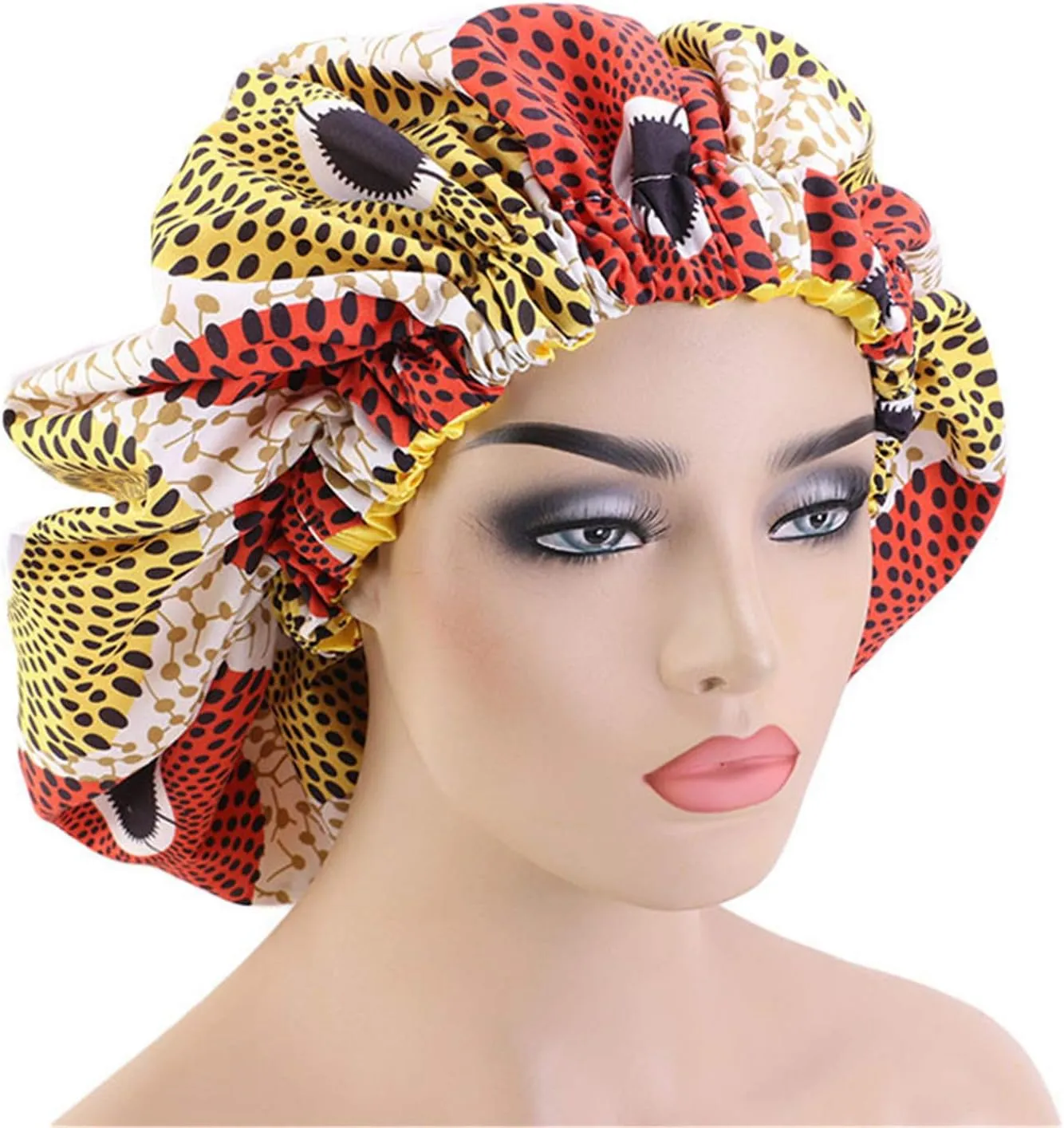 Qianmome Women Double-Layer Extra Large Print Satin Bonnet Sleep Cap African Pattern Fabric Ankara Bonnets