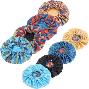 Qianmome Women Double-Layer Extra Large Print Satin Bonnet Sleep Cap African Pattern Fabric Ankara Bonnets