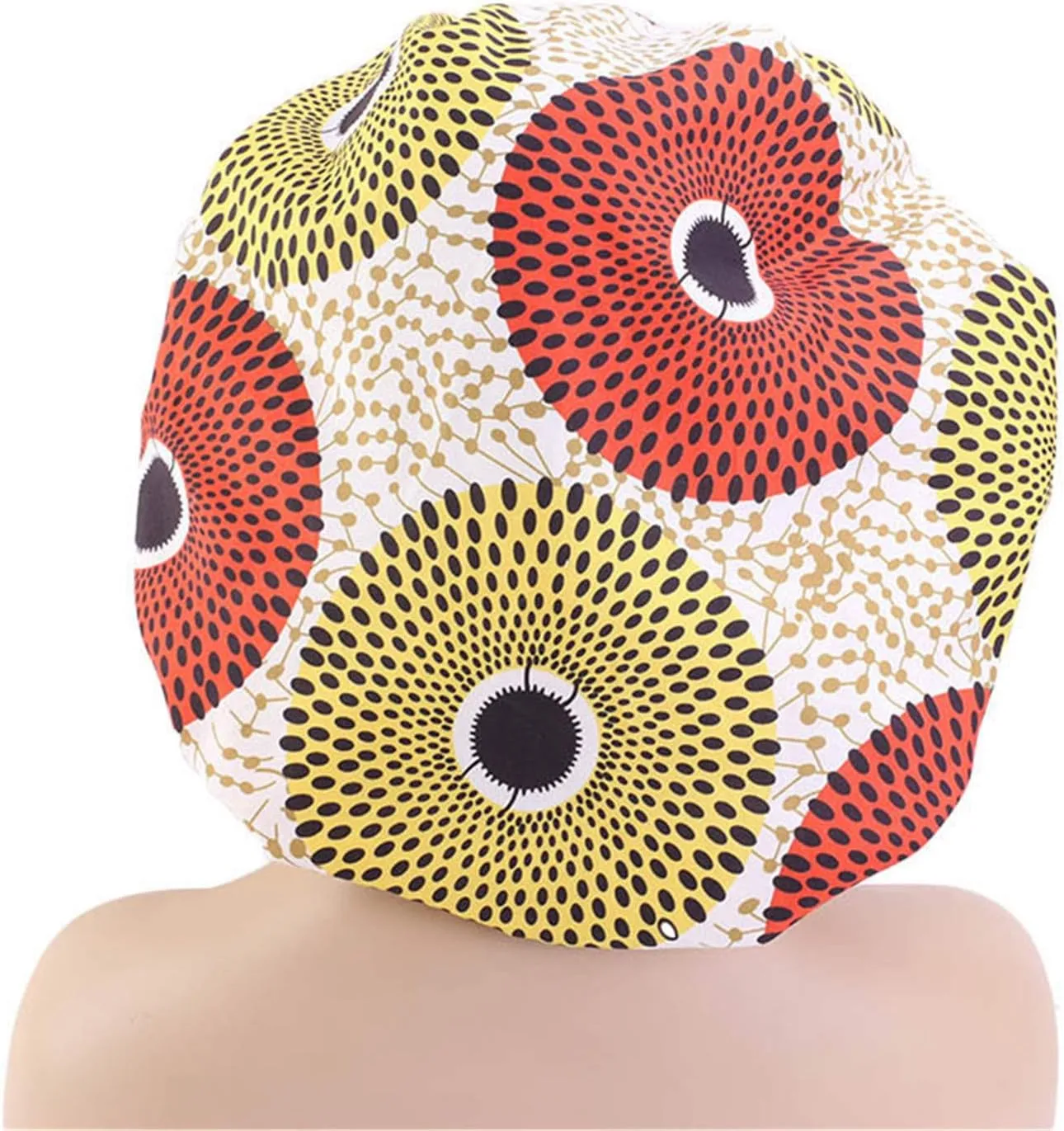 Qianmome Women Double-Layer Extra Large Print Satin Bonnet Sleep Cap African Pattern Fabric Ankara Bonnets