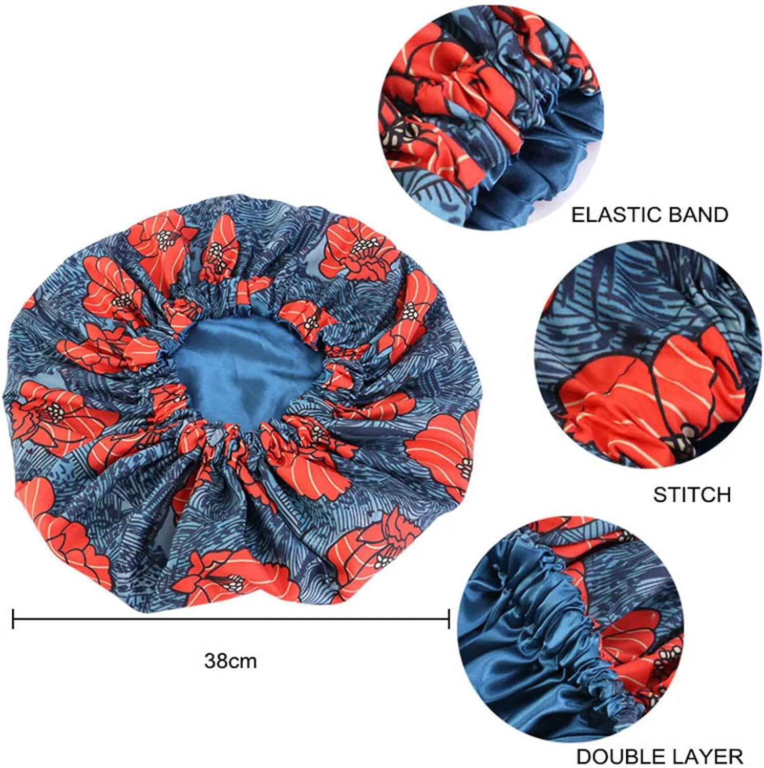 Qianmome Women Double-Layer Extra Large Print Satin Bonnet Sleep Cap African Pattern Fabric Ankara Bonnets