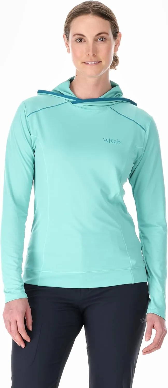 Rab Women's Force Hoody - Lightweight Long-Sleeve Hooded Baselayer Shirt for Hiking, Climbing, & Trail Running