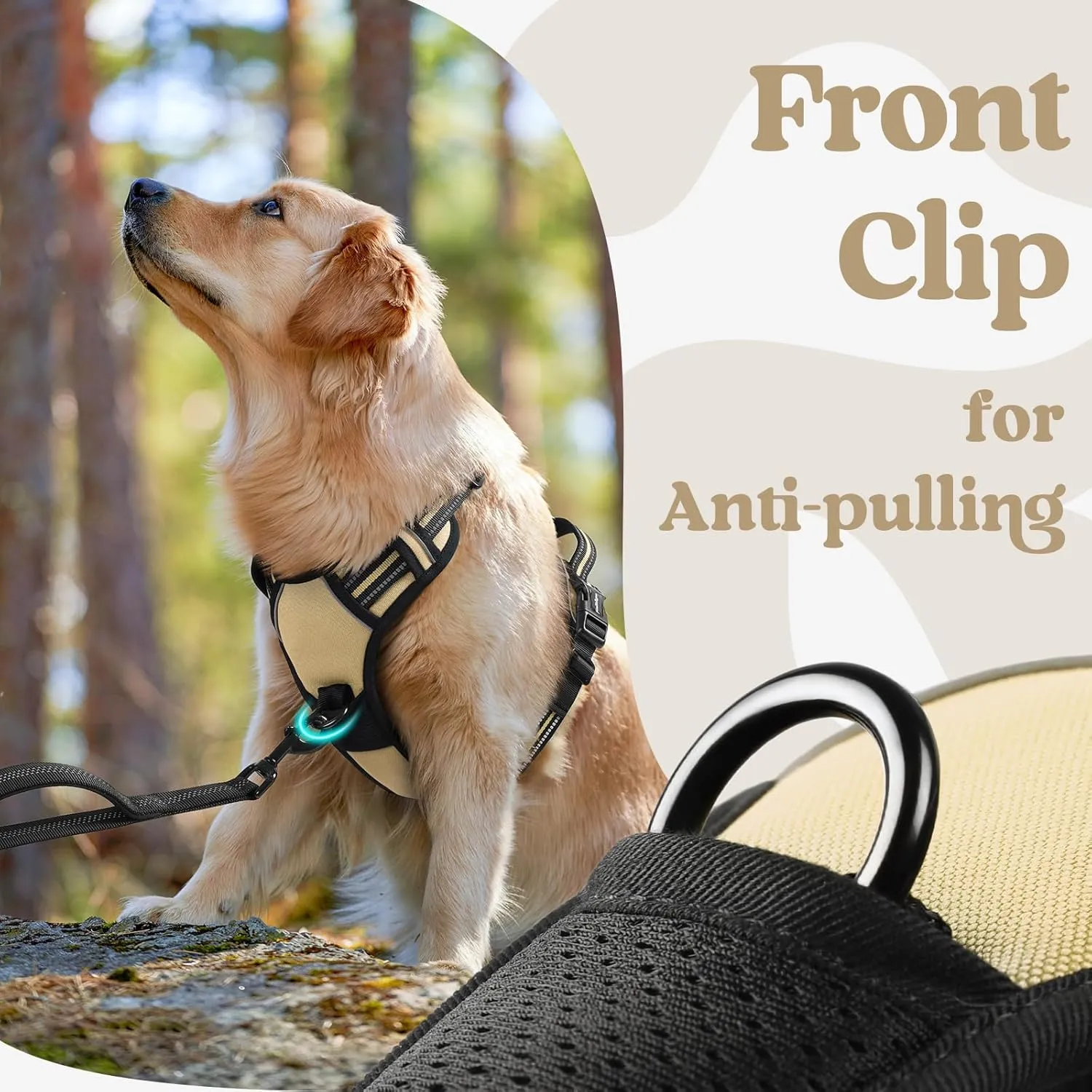rabbitgoo Dog Harness for Large, No Pull Pet Harness with 3 Buckles, Adjustable Soft Padded Pooch Vest with Instant Control Handle, Easy Walking Reflective Pet Vest for Large Dogs, Beige, L