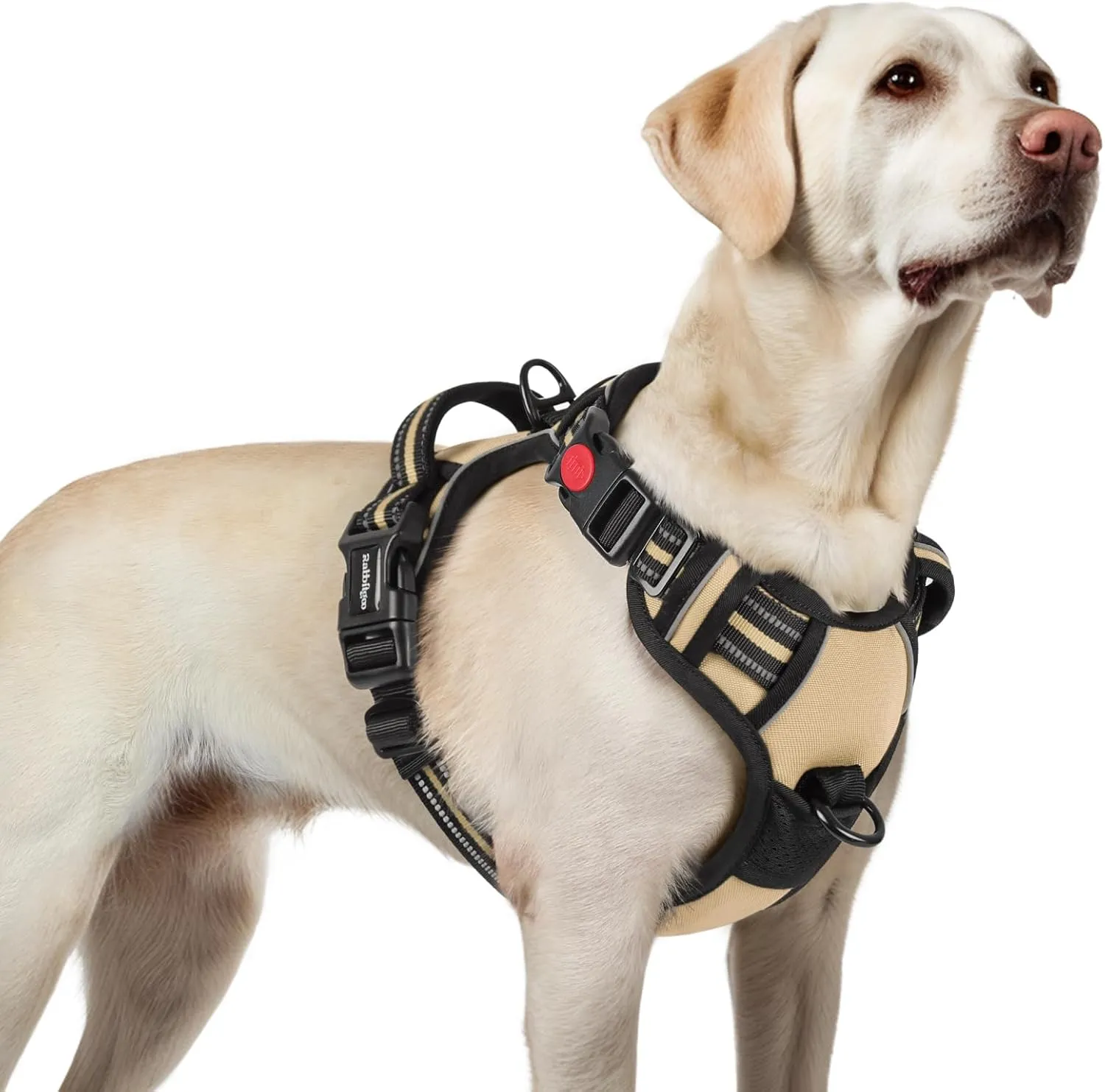 rabbitgoo Dog Harness for Large, No Pull Pet Harness with 3 Buckles, Adjustable Soft Padded Pooch Vest with Instant Control Handle, Easy Walking Reflective Pet Vest for Large Dogs, Beige, L