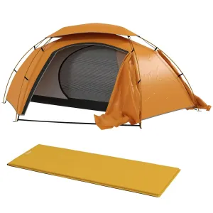 Rainfly Portable Inflatable Person Fishing Aluminium Great deal Tent Hiking, Outsunny Camping Frame, 1 For Orange/Khaki With Dome Removable Waterproof, Cost-effective Self Mattress, 2000mm And Bags,
