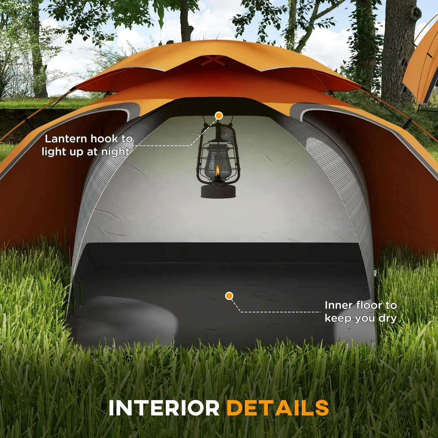 Rainfly Portable Inflatable Person Fishing Aluminium Great deal Tent Hiking, Outsunny Camping Frame, 1 For Orange/Khaki With Dome Removable Waterproof, Cost-effective Self Mattress, 2000mm And Bags,