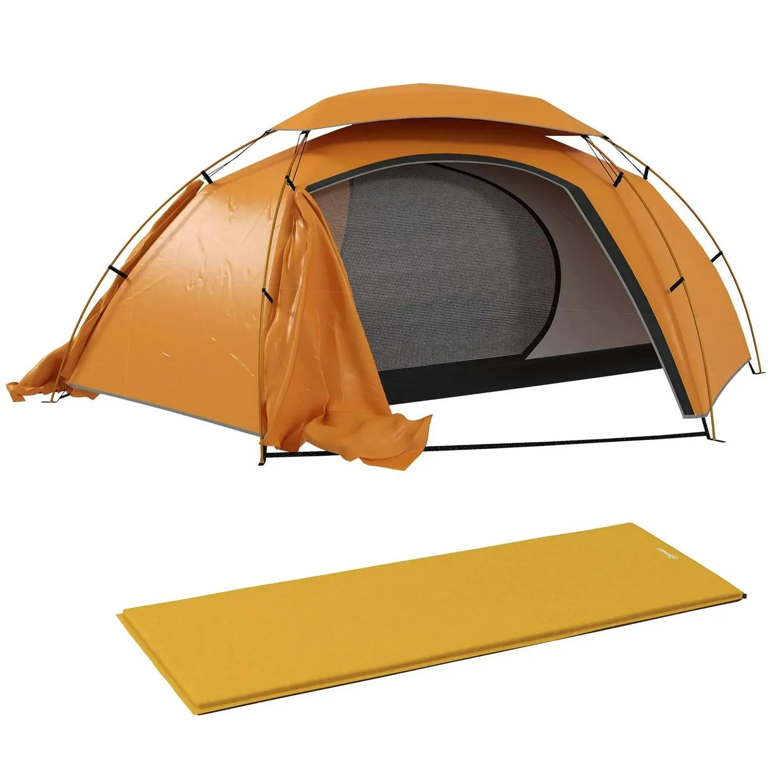 Rainfly Portable Inflatable Person Fishing Aluminium Great deal Tent Hiking, Outsunny Camping Frame, 1 For Orange/Khaki With Dome Removable Waterproof, Cost-effective Self Mattress, 2000mm And Bags,