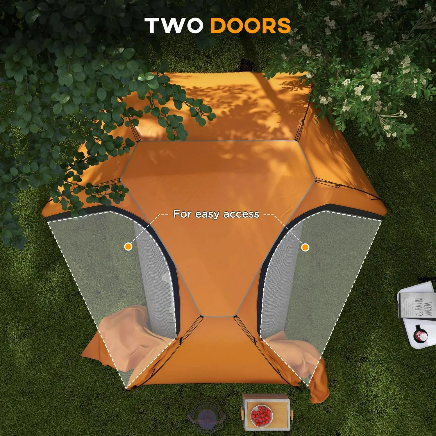 Rainfly Portable Inflatable Person Fishing Aluminium Great deal Tent Hiking, Outsunny Camping Frame, 1 For Orange/Khaki With Dome Removable Waterproof, Cost-effective Self Mattress, 2000mm And Bags,