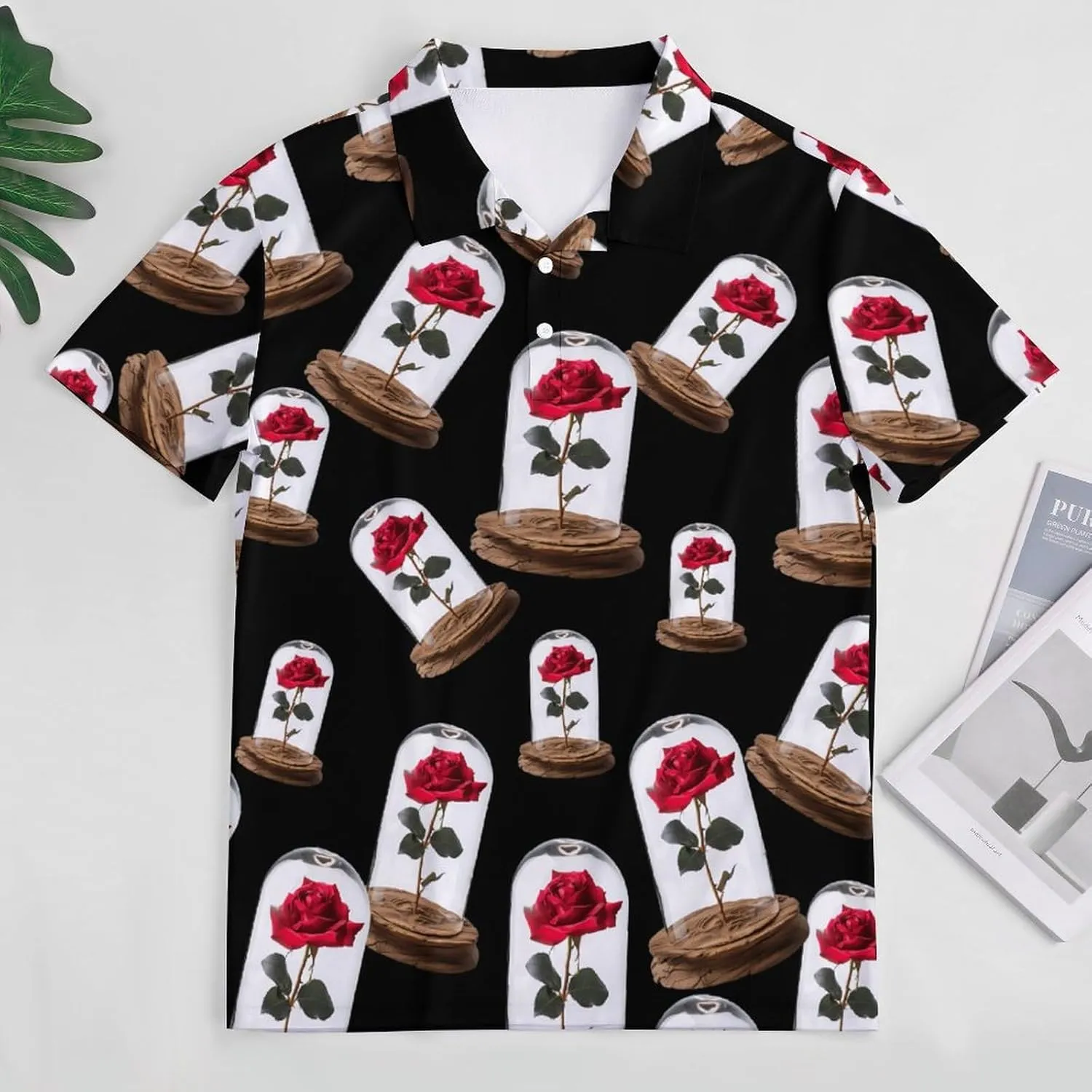 Red Rose Glass Dome Classic Golf Polos for Men Athletic Tennis Shirts Short Sleeve Sports Summer Casual Funny