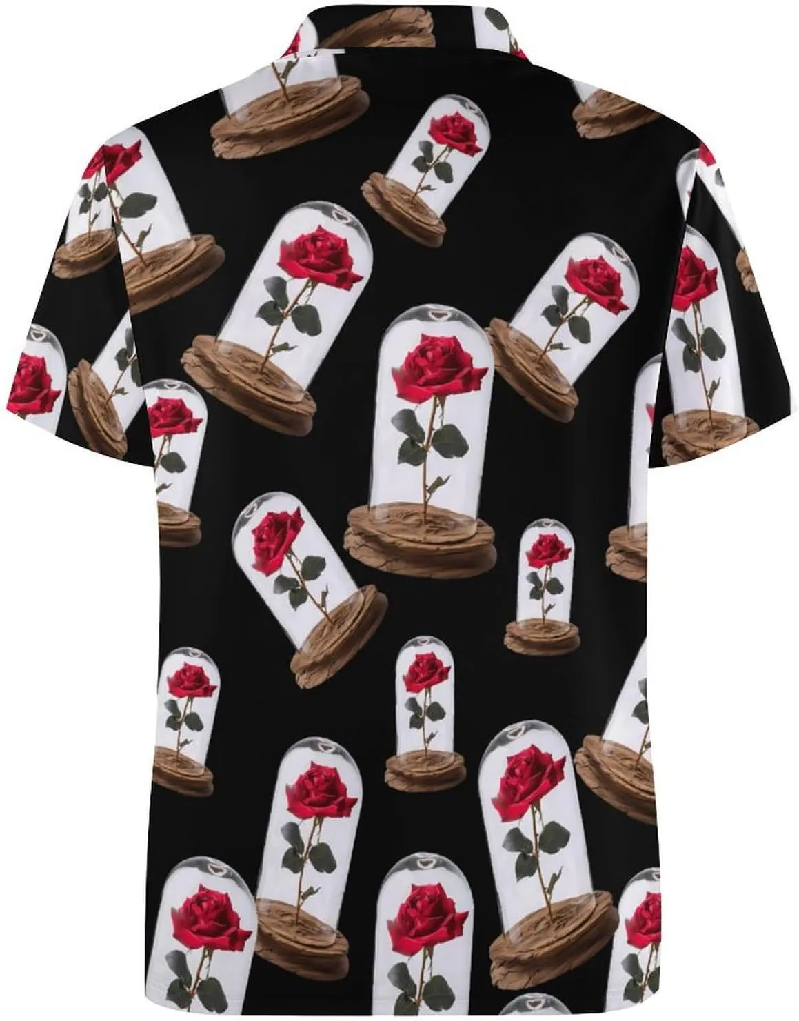 Red Rose Glass Dome Classic Golf Polos for Men Athletic Tennis Shirts Short Sleeve Sports Summer Casual Funny