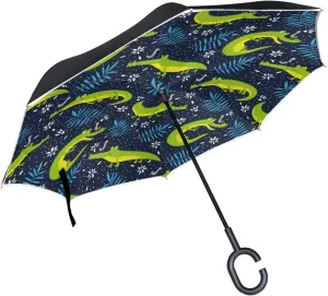 Reverse Inverted Inside Out Umbrella Cars White Dahlia Flower Unigue Windproof UV Proof Double Layer for Women