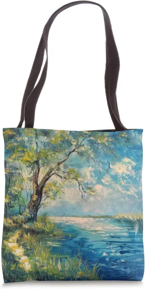 Riverbank Scene Tote Bag