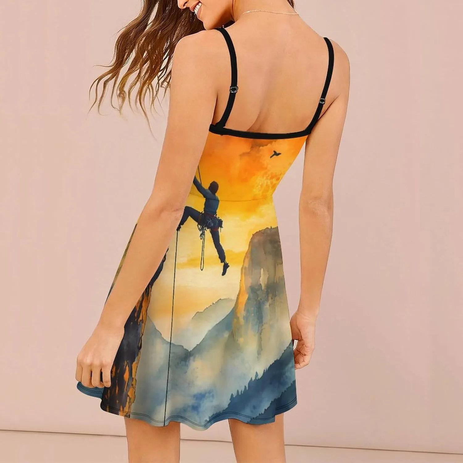 Rock Climbing Climber Mountains Slip Dress for Women Sleeveless Tank-dress Adjustable Spaghetti Mini Sundress