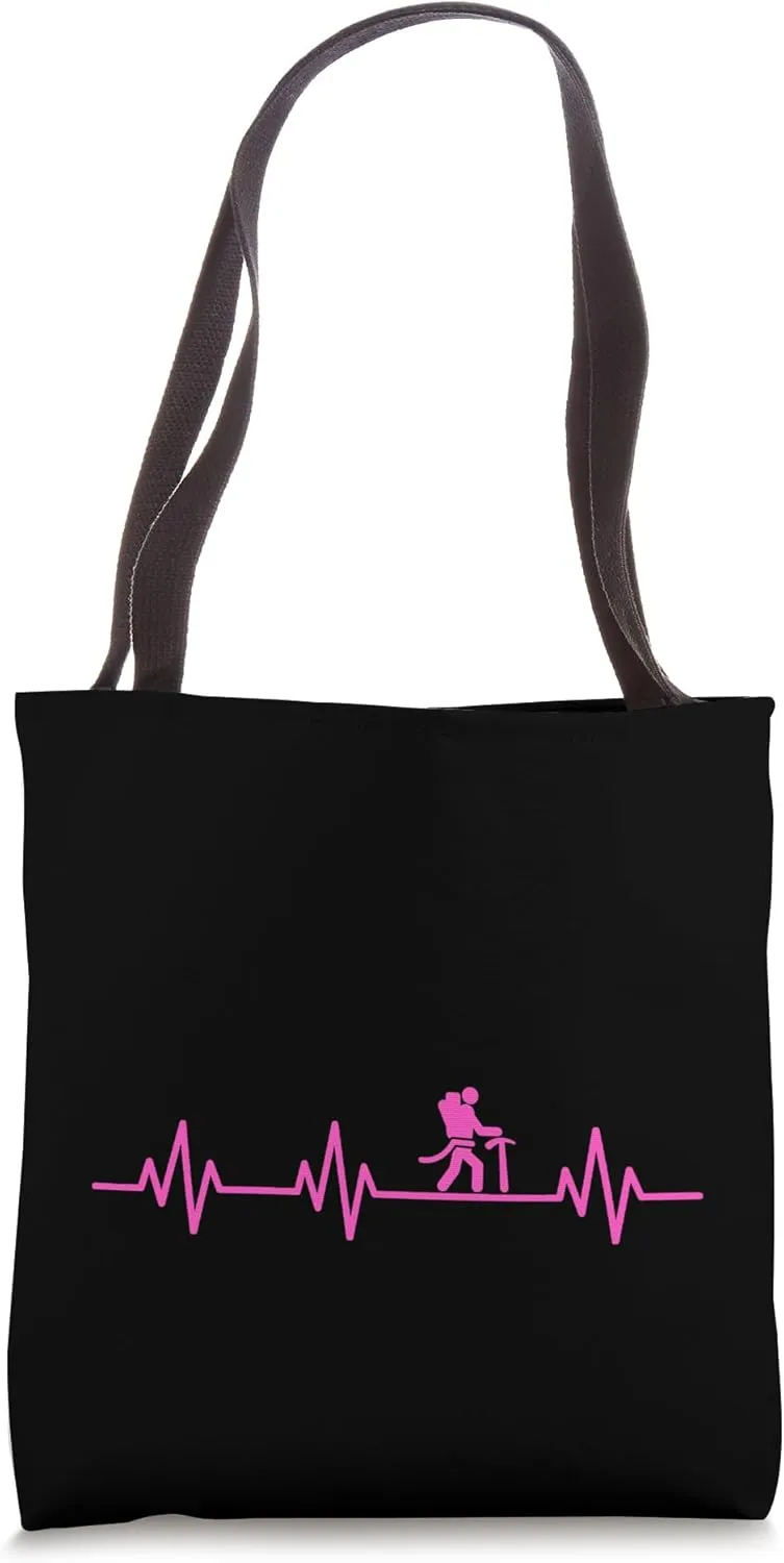 Rock Climbing EKG Heartbeat Pulse Simple Hiker Graphic Tote Bag