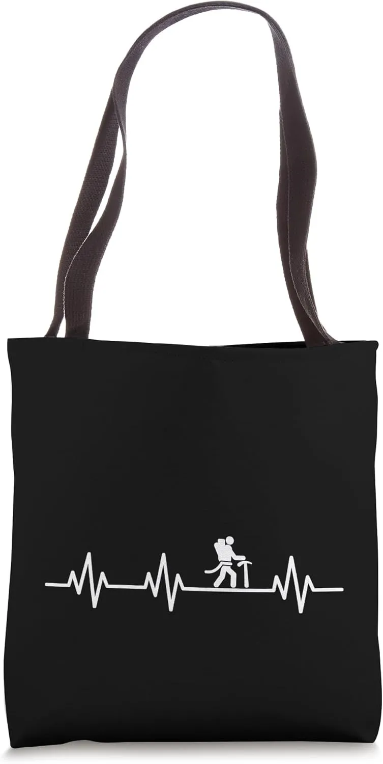 Rock Climbing EKG Heartbeat Pulse Simple Hiker Graphic Tote Bag
