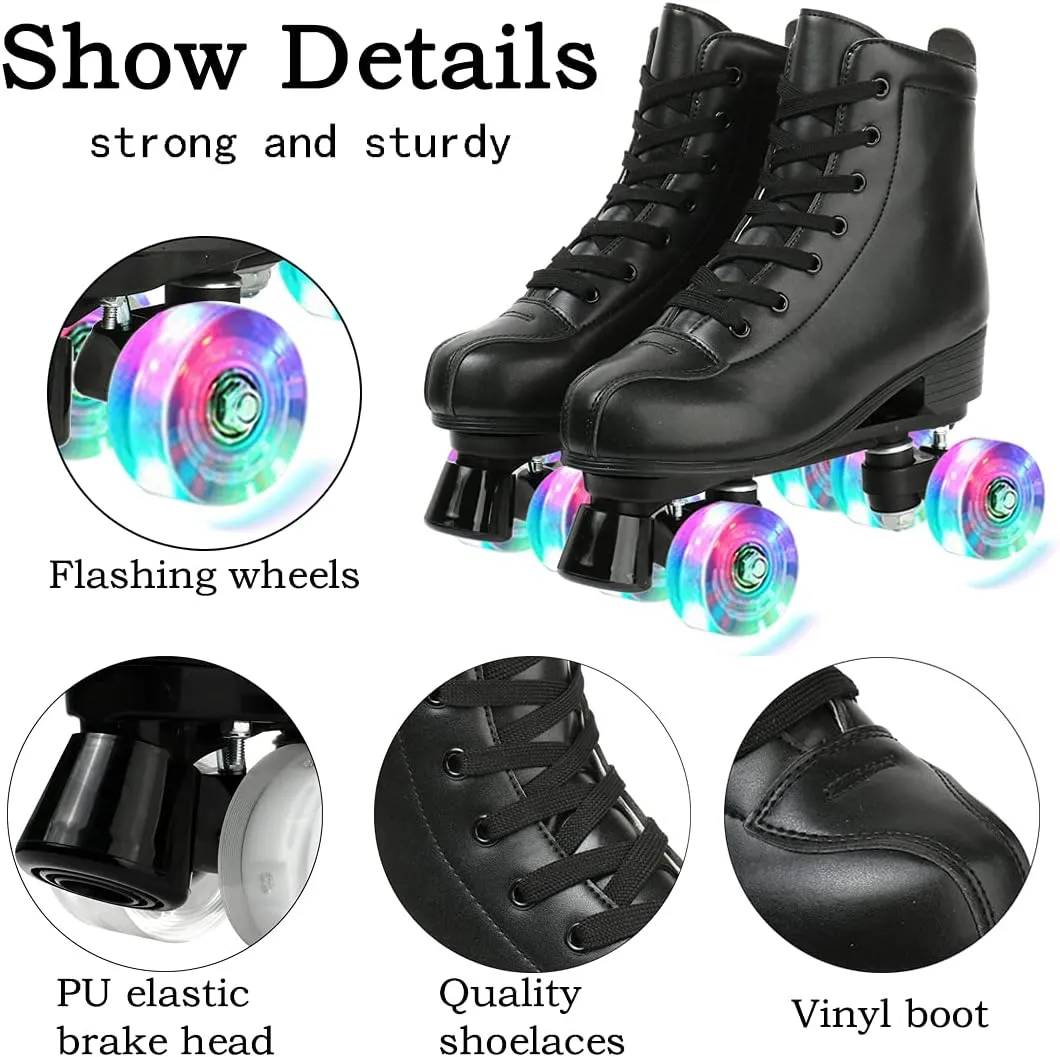 Roller Skates for Women Men Shiny Double Row Four Wheels Roller Skates Womens Roller Skates with Shoes Bag