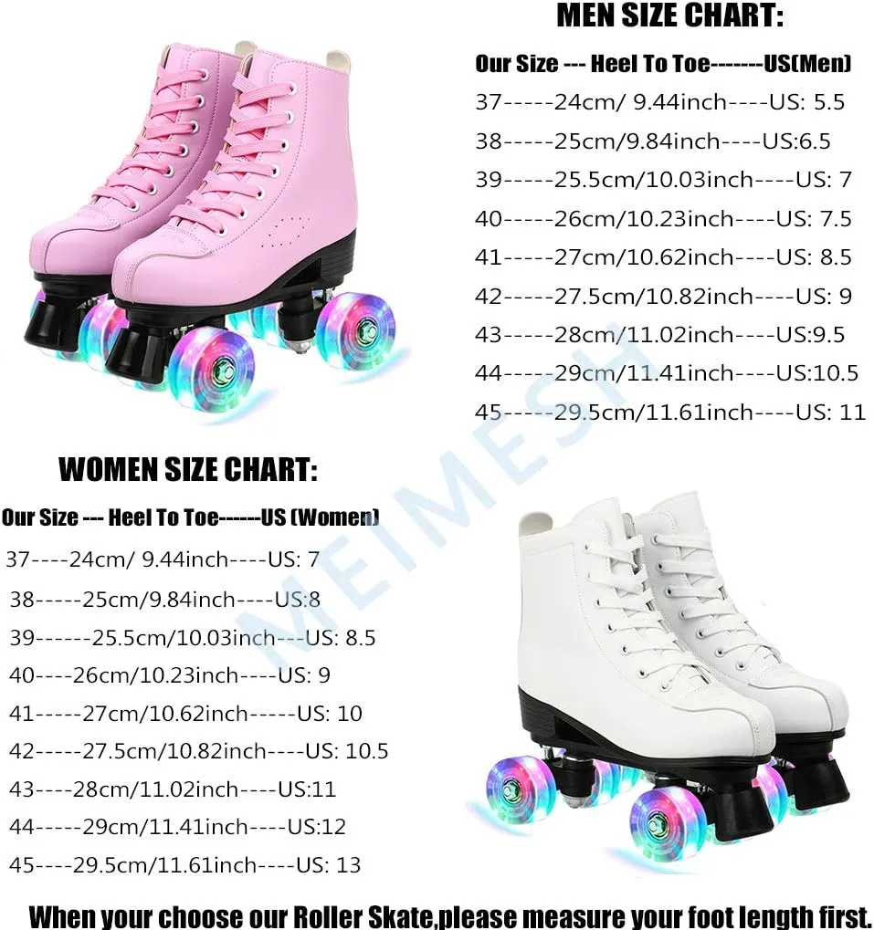 Roller Skates for Women Men Shiny Double Row Four Wheels Roller Skates Womens Roller Skates with Shoes Bag