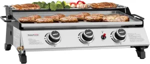 Royal Gourmet PD1303S 3 Burner Tabletop Propane Gas Griddle with Detachable Griddle Top, Includes Stainless Steel Warming Rack for Outdoor Cooking While Camping or Tailgating, Silver
